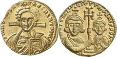 BYZANZ Objekt-Nr.: 548 Justinianus II., 2. Regierung, 705 - 711 n. Chr. Solidus (4,41 g.), Mzst. Konstantinopel. Vs.: d N ihS ChS REX REGNANTIYM, frontale Christusbüste, dahinter Kreuz. Rs.: D N IVSTI