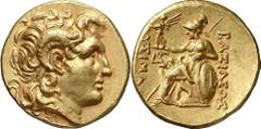 GRIECHEN THRAKISCHE KÖNIGE UND DYNASTEN Objekt-Nr.: 142A Lysimachos, 305 - 281 v. Chr. Stater, (8,45 g.), 3./2. Jh. v. Chr. Mzst. unbest. Vs.: Kopf Alexanders d. Gr. mit Diadem und Ammonshorn n. r. Rs