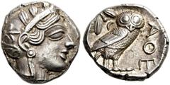 GRIECHEN ATTIKA. ATHEN. Tetradrachme (17,36g). 454 - 404 v. Chr. Vs.: Kopf der Athena mit verziertem, bekränztem, attischem Helm n. r. Rs.: AQE, Eule n. r. stehend, Kopf in Vorderansicht, im Feld l. o