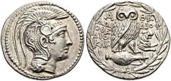 GRIECHEN ATTIKA. ATHEN. Tetradrachme des Neuen Stils (17,01g). 132/1 v. Chr. Vs.: Kopf der Athena mit attischem Helm nach r. Rs.: A-QE, Eule auf Amphora, Beamte: DWROQE-DIOF-DIOKLE, auf der Amphora B,