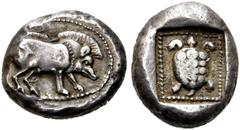 GRIECHEN LYKIEN. UNBESTIMMTER DYNAST. Stater (9,35g). Ca. 470 - 440 v. Chr. Mzst. unbestimmt. Protodynastische Periode, Gruppe B. Vs.: Eber n. r. Rs.: Quadratisches Incusum, darin Landschildkröte im q