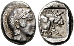 GRIECHEN LYKIEN. DYNASTEN. Kherei. Stater (8,57g). Circa 440 - 410 v. Chr. Mzst. unbekannt (Xanthos?). Vs.: Kopf der Athena mit attischem Helm mit Helmbusch n. r., der Helmkessel geschmückt mit einer 