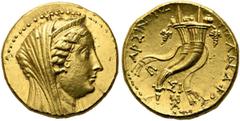 GRIECHEN NORDAFRIKA. KÖNIGREICH DER PTOLEMÄER. Ptolemaios II. Philadelphos, 283 - 246 v.Chr. AV-Oktodrachme (27,70g). 242/1 v. Chr. Mzst. Sidon. Vs.: Verschleierter Kopf der Arsinoe II. mit Diadem u. 