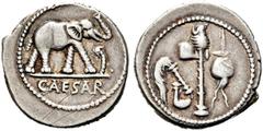 RÖMER RÖMISCHE REPUBLIK. RÖMISCHE REPUBLIK NACH 211 V. CHR. C. Iulius Caesar, 49 - 48 v. Chr. Denar (3,69g). Mzst. in Gallia Narbonensis oder Hispania citerior. Vs.: CAESAR, Elefant n. r. trampelt ein