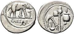 RÖMER RÖMISCHE REPUBLIK. RÖMISCHE REPUBLIK NACH 211 V. CHR. C. Iulius Caesar, 49 - 48 v. Chr. Denar (3,88g). Mzst. in Gallia Narbonensis oder Hispania citerior. Vs.: CAESAR, Elefant n. r. trampelt ein