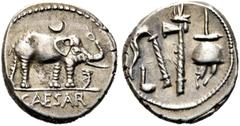 RÖMER RÖMISCHE REPUBLIK. RÖMISCHE REPUBLIK NACH 211 V. CHR. C. Iulius Caesar, 49 - 48 v. Chr. Denar (3,91g). Mzst. in Gallia Narbonensis oder Hispania citerior. Vs.: CAESAR, Elefant n. r. trampelt ein