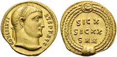 RÖMER RÖMISCHE KAISERZEIT. Constantin I., der Große, 307 - 337 n. Chr. Aureus (5,35g). 315 n. Chr. Mzst. Heraclea. Vs.: CONSTANTINVS PF AVG, Kopf mit Lorbeerkranz n.r. Rs.: SIC X / SIC XX / SMH im vie
