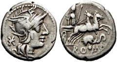 RÖMER RÖMISCHE REPUBLIK. RÖMISCHE REPUBLIK NACH 211 V. CHR. L. Caecilius Metellus (Diadematus oder Delmaticus), 128 v. Chr. Denar (3,91g). Mzst. Rom. Vs.: Kopf der Roma mit Greifenhelm n. r., dahinter