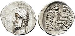 GRIECHEN PARTHER. Arsakiden. Artabanos III., 126 - 122 v. Chr. Drachme (3,48g). Ekbatana. Vs.: Bärtige Büste mit Diadem und Ohrring n. l. Rs.: ΒΑΣΙΛΕΩΣ / ΜΕΓΑΛΟΥ - ΑΡΣΑΚΟΥ / ΦΙΛΑΔΕΛΦΟΥ, Arsakes mit Bo
