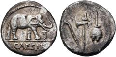 RÖMER RÖMISCHE REPUBLIK. RÖMISCHE REPUBLIK NACH 211 V. C. Iulius Caesar, 49 - 48 v. Chr. Denar (3,13g). Mzst. in Gallia Narbonensis oder Hispania citerior. Vs.: CAESAR, Elefant n. r. trampelt einen Dr