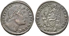 RÖMER RÖMISCHE KAISERZEIT. Constantin I., der Große, 307 - 337 n. Chr. AE Follis (3,20g). 328 - 329 n. Chr. Mzst. Konstantinopel. Vs.: CONSTANTI-NVS MAX AVG, nach oben blickender Kopf mit Rosettendiad