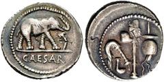 RÖMER RÖMISCHE REPUBLIK. RÖMISCHE REPUBLIK NACH 211 V. CHR. C. Iulius Caesar, 49 - 48 v. Chr. Denar (3,89g). Mzst. in Gallia Narbonensis oder Hispania Citerior. Vs.: CAESAR, Elefant n. r. trampelt ein
