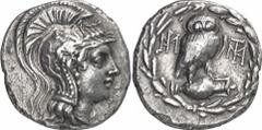 GRIECHEN ATTIKA Athen Objekt-Nr.: 97 Tetradrachme des Neuen Stils (15,67 g.), 86 - 84 v. Chr. Vs.: Kopf der Athena mit attischem Helm nach r. Rs.: A-QE, Eule auf Amphora zwischen zwei Monogrammen. Tho