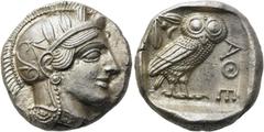 GRIECHEN ATTIKA. ATHEN. Tetradrachme (17,23g). 421 - 365 Jh. v. Chr. Vs.: Kopf der Athena mit verziertem, bekränztem, attischem Helm n. r. Rs.: ΑΘΕ, Eule n. r. stehend, Kopf in Vorderansicht, im Feld 