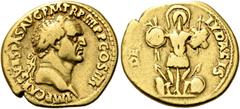 RÖMER RÖMISCHE KAISERZEIT. Vespasian, 69 - 79 n. Chr. Aureus (6,98g). 72 n. Chr. Mzst. Lugdunum. Vs.: IMP CAES VESPAS AVG P M TR P IIII P P COS IIII, Kopf mit Lorbeerkranz n. r. Rs.: DE IVDAEIS, Tropa