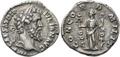 RÖMER RÖMISCHE KAISERZEIT. Didius Iulianus, 193 n. Chr. Denar (3,31g). Mzst. Rom. Vs.: IMP CAES M DID IVLIAN AVG, Kopf mit Lorbeerkranz n. r. Rs.: CONCO-R-D MILIT, Concordia mit Aquila u. Vexillum. RI