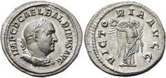 RÖMER RÖMISCHE KAISERZEIT. Balbinus, 238 n. Chr. Denar (3,15g). Mzst. Rom. Vs.: IMP C D CAEL BALBINVS AVG, drapierte Panzerbüste mit Lorbeerkranz n. r. Rs.: VICTO-RIA AVGG, Viktoria mit Kranz u. Palmz