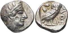 GRIECHEN ATTIKA. ATHEN. Tetradrachme (16,08g). 421 - 365 Jh. v. Chr. Vs.: Kopf der Athena mit verziertem, bekränztem, attischem Helm n. r. Rs.: ΑΘΕ, Eule n. r. stehend, Kopf in Vorderansicht, im Feld 