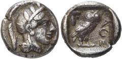 GRIECHEN ATTIKA. ATHEN. Drachme (4,06g). ca. 454 - 404 v. Chr. Vs.: Kopf der Athena mit attischem Helm u. Lorbeerkranz n. r. Rs.: ΑΘΕ, Eule u. Olivenzweig. HGC 4, 1631; Flament Group I­III. Tönung,