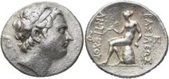 GRIECHEN NÖRDLICHE LEVANTE. SELEUKIDEN. Antiochos III. der Große, 223 - 187 v. Chr. Tetra­drachme (16,87g). Mzst. Tarsos. Vs.: Kopf des Königs mit Diadem n. r. Rs.: ΒΑΣΙΛΕΩΣ - ΑΝΤΙΟΧΟΥ, Apollon auf Om