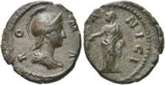 RÖMER RÖMISCHE KAISERZEIT. Antoninus Pius, 138 - 161 n. Chr. AE Semis (Bergwerksmünze) (3,44g). Mzst. unsicher. Vs.: RO-MA, drapierte Büste der Roma mit attischem Helm n. r. Rs.: DAR-DA-NICI, weiblich