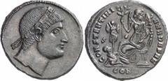 RÖMISCHE KAISERZEIT Objekt-Nr.: 476 Constantin I., der Große, 307 - 337 n. Chr. AE Follis (3,09 g.), 328 - 329 n. Chr. Mzst. Konstantinopel. Vs.: Nach oben blickender Kopf mit Rosettendiadem n. r. Rs.