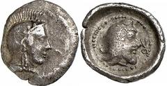 GRIECHEN LYKIEN DYNASTEN Objekt-Nr.: 1577 Kherei 1/12 Stater (0,59 g.), Vs.: Kopf der Athena mit attischem Helm r. Rs.: "khere", Kopf des Dynasten mit persischer Kyrbasia r. in rundem vertieftem Feld 