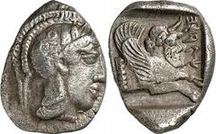 GRIECHEN LYKIEN DYNASTEN Objekt-Nr.: 1578 Kherei Hemidrachme (2,00 g.), Vs.: Kopf der Athena mit attischem Helm r. Rs.: "khere", geflügelte Protome eines menschenköpfigen Stieres n. r. SNG Aul. - ; BM