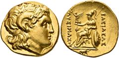 GRIECHEN THRAKISCHE KÖNIGE UND DYNASTEN Lysimachos, 305 - 281 v. Chr. Stater (8.44g). ca. 205 - 195 v. Chr. Mzst.Kyzikos. Vs.: Kopf Alexanders d. Gr. mit Diadem u. Ammonshorn n. r. Rs.: ΒΑΣΙΛΕΩΣ ΛΥΣΙΜ
