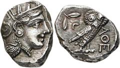 GRIECHEN ATTIKA. ATHEN. Tetradrachme (16.74g). ca. 353 - 294 v. Chr. Vs.: Kopf der Athena mit verziertem, bekränztem, attischem Helm n. r. Rs.: ΑΘΕ, Eule n. r. stehend, Kopf in Vorderansicht, im Feld 