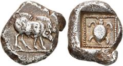 GRIECHEN LYKIEN. UNBESTIMMTER DYNAST. Stater (9.35g). ca. 480 - 440 v. Chr. Vs.: Eber mit aufgestelltem Kamm und gesenktem Kopf auf Standlinie n. r. Rs.: Landschildkröte in Draufsicht im Perlquadrat u