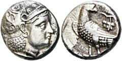 GRIECHEN BAKTRIEN. FRÜHES BAKTRIEN. Athen-Imitation. Drachme (3.40g). ca. 325 - 320 v. Chr. Mzst.in der Oxus-Region? Vs. Kopf der Athena mit attischem Helm n. r. Rs.: Adler n. l. darüber Weinranke. H.