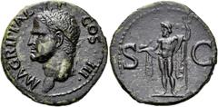 RÖMER RÖMISCHE KAISERZEIT Agrippa, 64/3 - 12 v. Chr. As (10.44g). Geprägt unter Caligula, 37 - 41 n. Chr. Mzst.Rom. Vs.: M AGRIPPA L F COS III, Kopf mit corona rostrata n. l. Rs.: S - C, Neptun mit Dr