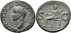 RÖMER RÖMISCHE KAISERZEIT Caligula, 37 - 41 n. Chr. As (10.99g). 37 - 38 n. Chr. Mzst.Rom. Vs.: C CAESAR AVG GERMANICVS PON M TR POT, Kopf n. l. Rs.: VESTA / S - C, Vesta capite velato mit Zepter und 