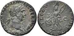 RÖMER RÖMISCHE KAISERZEIT Trajan, 98 - 117 n. Chr. As (10.21g). 101 - 102 n. Chr. Mzst.Rom. Vs.: IMP CAES NERVA TRAIAN AVG GERM P M, Kopf mit Lorbeerkranz n. r. Rs.: TR POT COS IIII P P / S - C, Vikto