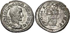 RÖMER RÖMISCHE KAISERZEIT Gordian I., 238 n. Chr. Denar (2.33g). 238 n. Chr. Mzst.Rom. Vs.: IMP M ANT GORDIANVS AFR AVG, drapierte Panzerbüste mit Lorbeerkranz n. r. Rs.: ROMAE AETERNAE, Roma mit Zept