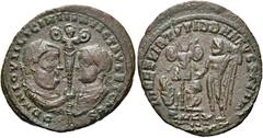 RÖMER RÖMISCHE KAISERZEIT Licinius I., 308 - 324 n. Chr. Follis (3.43g). Mzst.Antiochia. Vs.: DD NN IOVII LICINII INVICT AVG ET CAES, gegenständige drapierte Büsten mit Lorbeerkranz von Licinius I. un
