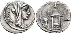 RÖMER RÖMER RÖMISCHE REPUBLIK. RÖMISCHE REPUBLIK NACH 211 V CHR. Q. Cassius Longinus, 55 v. Chr. Denar (3.52g). Mzst.Rom. Vs.: Q CASSIVS / VEST, Büste der Vesta capite velato n. r. Rs.: Vestatempel mi