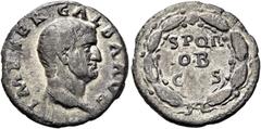 RÖMER RÖMER RÖMISCHE KAISERZEIT Galba, 68 - 69 n. Chr. Denar (3.01g). Juli 68 - Januar 69 n. Chr. Mzst.Rom. Vs.: IMP SER GALBA AVG, Kopf n. r. Rs.: S P Q R / OB / C-S in Eichenkranz. RIC 167; C. 287; 