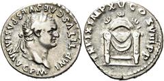 RÖMER RÖMER RÖMISCHE KAISERZEIT Titus, 79 - 81 n. Chr. Denar (3.48g). 80 n. Chr. Mzst.Rom. Vs.: IMP TITVS CAES VESPASIAN AVG P M, Kopf mit Lorbeerkranz n. r. Rs.: TR P IX IMP XV COS VIII P P, Thron mi