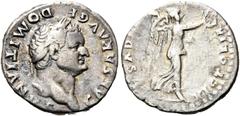 RÖMER RÖMER RÖMISCHE KAISERZEIT Domitian als Caesar, 69 - 81 n. Chr. Quinar (1.55g). 75 (?) n. Chr. Mzst.Rom. Vs.: CAESAR AVG F DOMITIANVS, Kopf mit Lorbeerkranz n. r. Rs.: VICTORIA AVGVST, Viktoria m