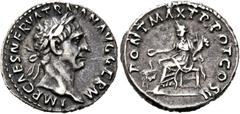 RÖMER RÖMER RÖMISCHE KAISERZEIT Trajan, 98 - 117 n. Chr. Denar (3.60g). 98 n. Chr. Mzst.Rom. Vs.: IMP CAES NERVA TRAIAN AVG GERM, Kopf mit Lorbeerkranz n. r. Rs.: PONT MAX TR POT COS II, Concordia sit