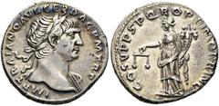 RÖMER RÖMER RÖMISCHE KAISERZEIT Trajan, 98 - 117 n. Chr. Denar (3.33g). ca. 108 - 109 n. Chr. Mzst.Rom. Vs.: IMP TRAIANO AVG GER DAC P M TR P, Büste mit Lorbeerkranz und Gewand auf l. Schulter n. r. R