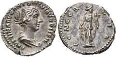 RÖMER RÖMER RÖMISCHE KAISERZEIT Faustina minor, 147 - 176 n. Chr. Denar (3.36g). Geprägt unter Antoninus Pius. Mzst.Rom. Vs.: FAVSTINAE AVG ANTONINI AVG PII FIL, drapierte Büste n. r. Rs.: CONCOR-DIA,