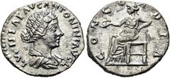 RÖMER RÖMER RÖMISCHE KAISERZEIT Lucilla, 163 - 181 n. Chr. Denar (3.02g). Geprägt unter Marc Aurel, 161 n. Chr. Mzst.Rom. Vs.: LVCILLAE AVG ANTONINI AVG F, drapierte Büste n. r. Rs.: CONCORDIA, Concor