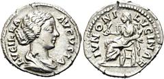 RÖMER RÖMER RÖMISCHE KAISERZEIT Lucilla, 163 - 181 n. Chr. Denar (3.45g). 164 n. Chr. Mzst.Rom. Vs.: LVCILLA AVGVSTA, drapierte Büste n. r. Rs.: IVNONI LVCINAE, Iuno sitzt mit Blume und Kind n. l. RIC