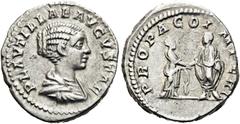 RÖMER RÖMER RÖMISCHE KAISERZEIT Plautilla, 202 - 205 n. Chr. Denar (3.56g). 202 n. Chr. Mzst.Rom. Vs.: PLAVTILLAE AVGVSTAE, drapierte Büste n. r. Rs.: PROPAGO IMPERI, Plautilla u. Caracalla bei dextra