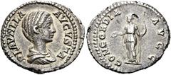 RÖMER RÖMER RÖMISCHE KAISERZEIT Plautilla, 202 - 205 n. Chr. Denar (3.12g). 202 n. Chr. Mzst.Rom. Vs.: PLAVTILLA AVGVSTA, drapierte Büste n. r. Rs.: CONCORDIA AVGG, Concordia steht mit Patera u. Zepte