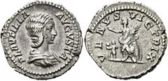 RÖMER RÖMER RÖMISCHE KAISERZEIT Plautilla, 202 - 205 n. Chr. Denar (3.29g). 204 n. Chr. Mzst.Rom. Vs.: PLAVTILLA AVGVSTA, drapierte Büste n. r. Rs.: VENVS VICTRIX, Venus mit Apfel u. Palmzweig lehnt a
