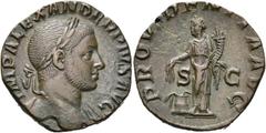 RÖMER RÖMER RÖMISCHE KAISERZEIT Severus Alexander, 222 - 235 n. Chr. Sesterz (19.13g). 232 n. Chr. Mzst.Rom. Vs.: IMP ALEXANDER PIVS AVG, Büste mit Lorbeerkranz u. Gewand auf l. Schulter n. r. Rs.: PR